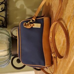 Vintage Dooney and Bourke Navy Blue Canvas Vachetta Leather Crossbody